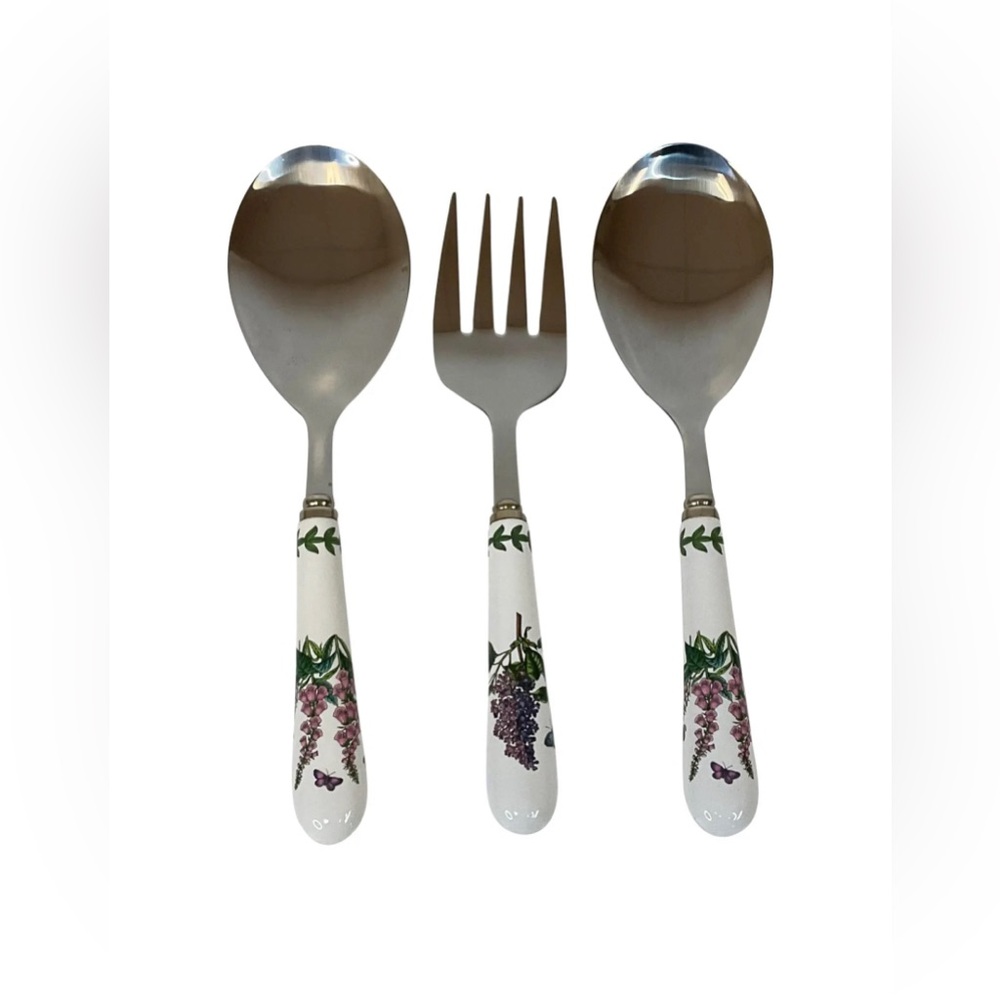 Vintage Portmeirion Botanical Garden Meat Fork & Pair of Serving Spoons Set of 3